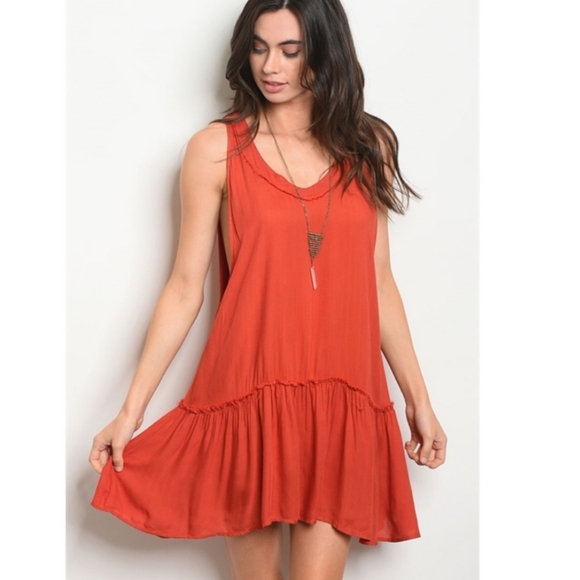 Black Rose Chic Dresses & Skirts - ✨HP 9/10✨BoHo Burnt Orange Flowy Midi-Dress